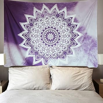 Purple Mandala Tapestry Wall Hanging Hippie Bohemian Tapestries Flower Psychedelic Tapestry Indian Dorm Decor For Bedroom Dorm Decor