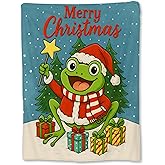 Christmas Frog Blanket, Soft Lightweight Flannel Cute Festive Frogs in Santa Hat Throw Blanket for Couch, Bed, Travel & Home Decor Gifts, Cozy Warm Blankets for Adults Kids Women Girls 60×50 in