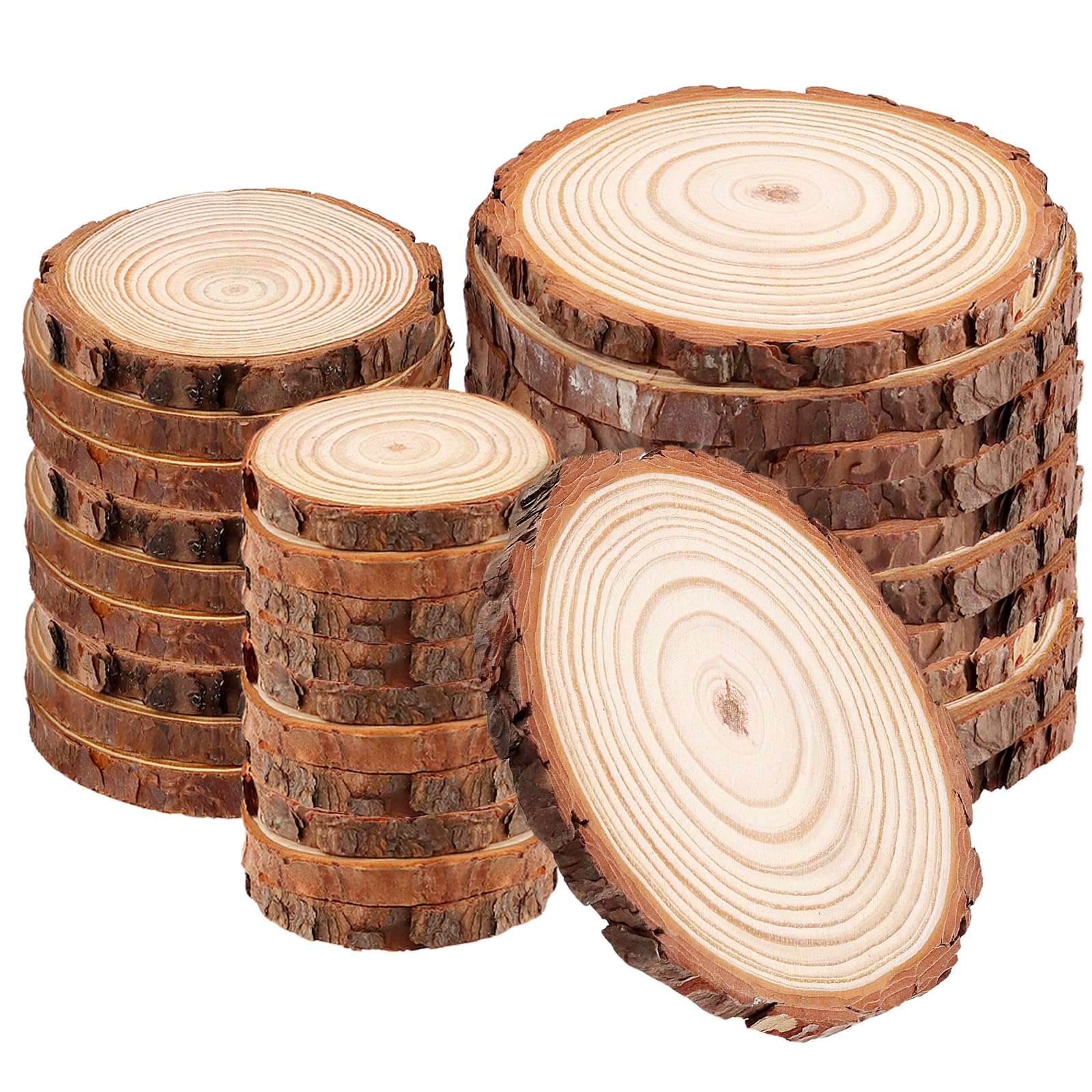 MUKLEI 30 Pack Natural Wood Slices, 3 Sizes No Hole Wooden Log Slices, Unfinished Log Wooden Circles Wood Discs for Arts, DIY Crafts, Christmas Ornaments, Wedding Decoration Coasters