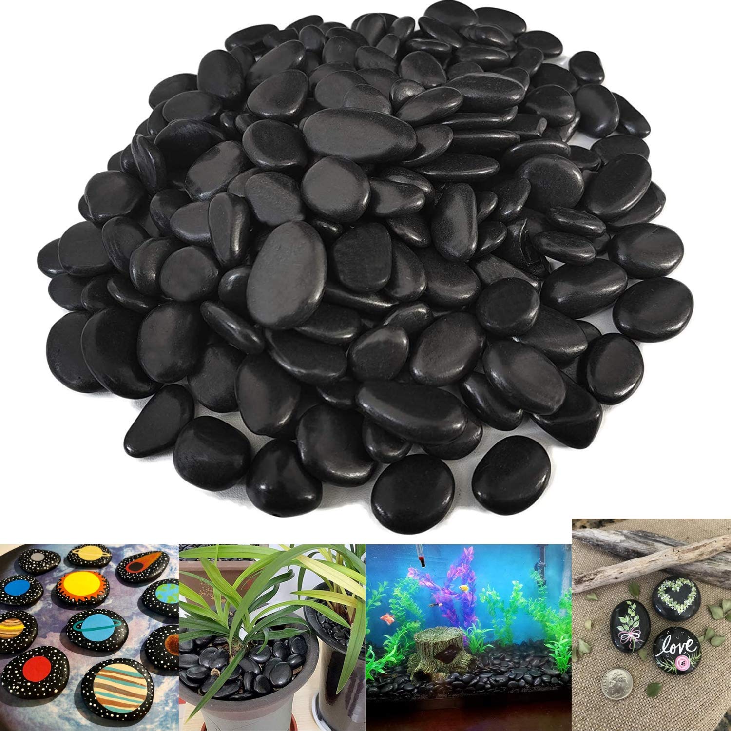 VELLES Aquarium Stones Black Small Pebbles Decorative Aquarium Gravel Deco Stones Natural Garden Decoration Terrarium Decoration Rocks for Crafts & Pebbles for Painting, 20-40 mm 950 g
