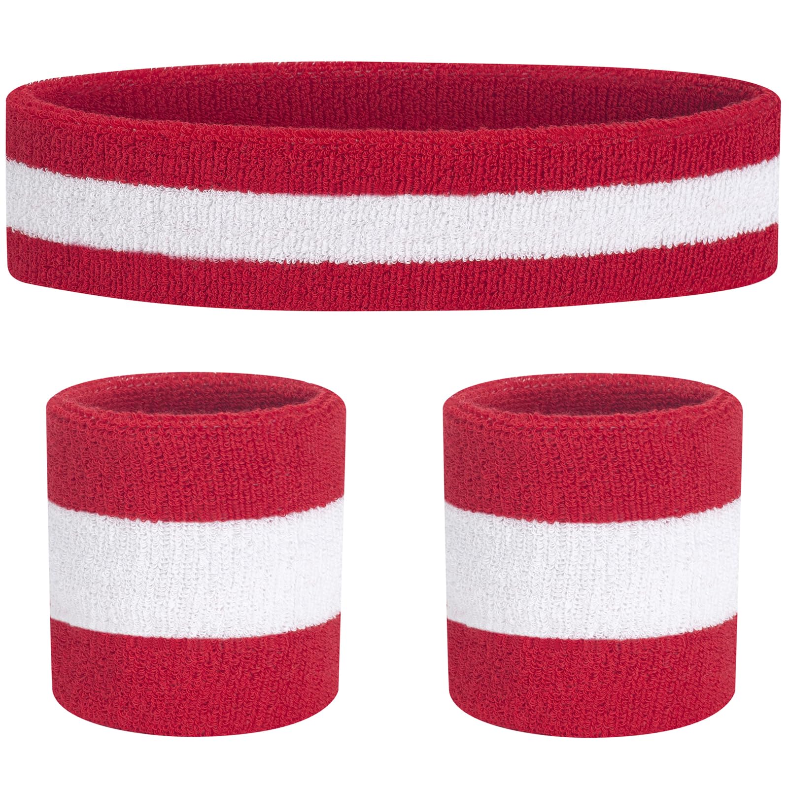 FACATH Striped Sweatband Set Sports Headband Wristband Set Terry Cloth Wristband Athletic Exercise Basketball Wrist Band Headbands Moisture Wicking Sweat Absorbing Cotton Stripped Sweat Band