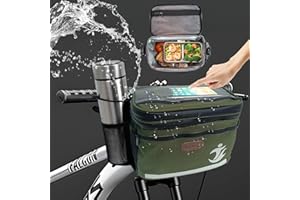 MeiMeSu Bike Handlebar Bag Bike Basket Front Waterproof with Touch Screen Phone Holder, Bike Bicycle Basket Insulated Cooler Lunch Bag -Green