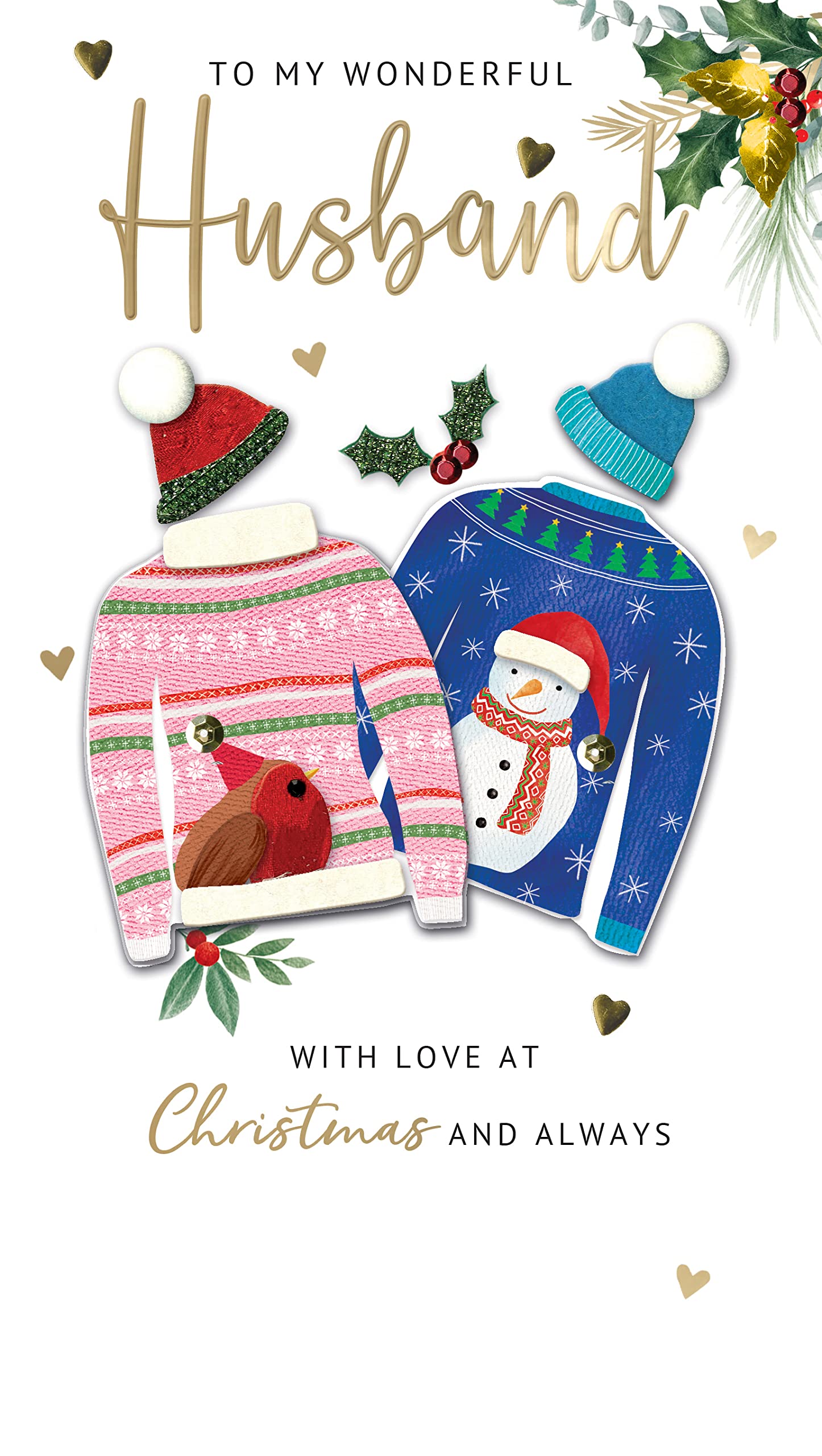 My Wonderful Husband Embellished Christmas Card Hand-Finished Champagne Cards XCDC383