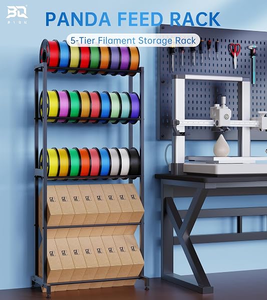 BIQU FILAMENT STORAGE RACK 5 TIER, PANDA FEED RACK 3D PRINTING SUPPLIES HOLDER SHELF, HOLD 40+ 1KG SPOOLS, HEAVY DUTY ALL METAL FILAMENT ORGANIZER FOR FOR 3D PRINTING FARM/STUDIO