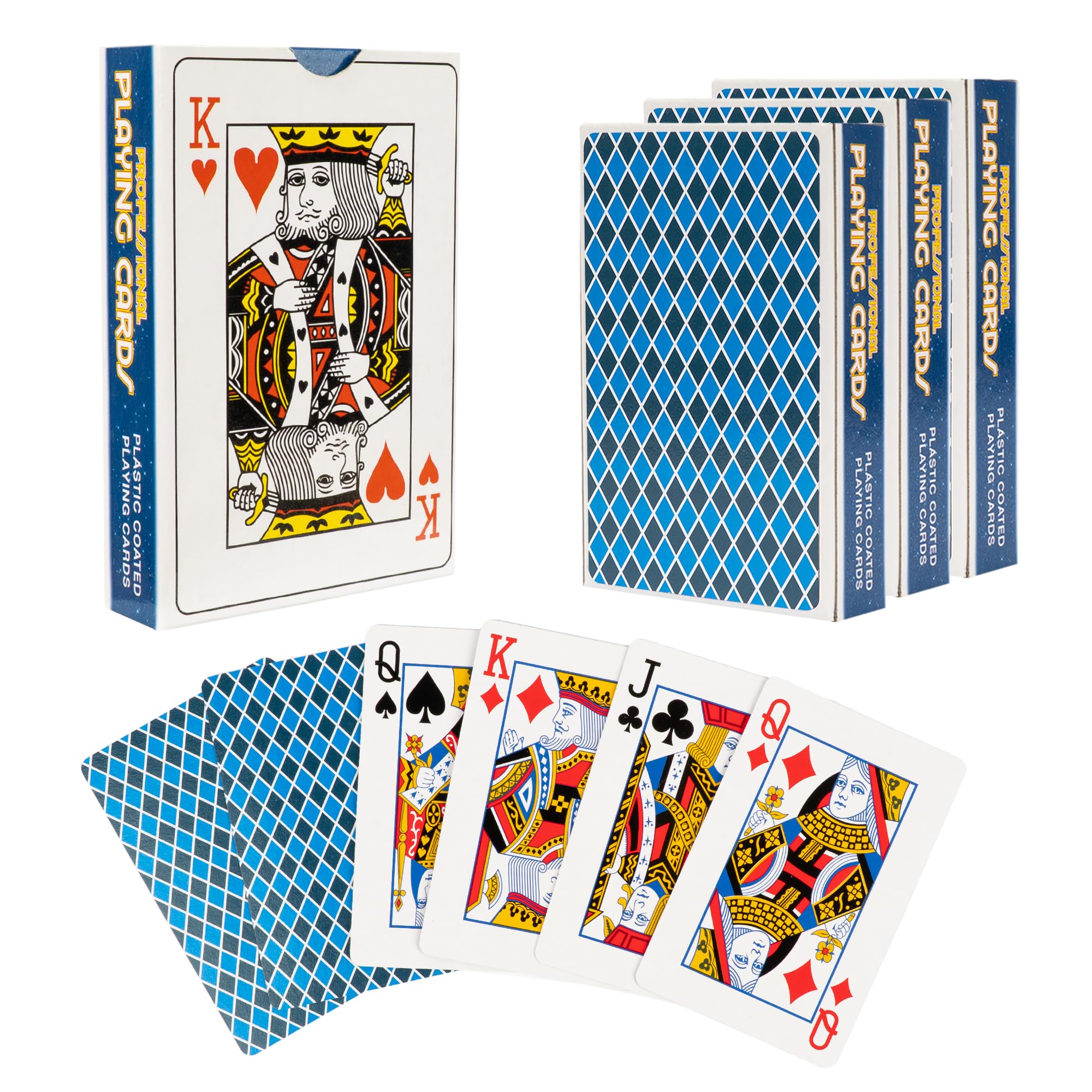 D.A.Y. Republic 4 x Professional Style Playing Card Decks - 52 Card Standard Decks + 2 Jokers, Ideal for Poker Nights, Parties and Family Games, Standard Plastic Coated Poker Size (4 Pack)