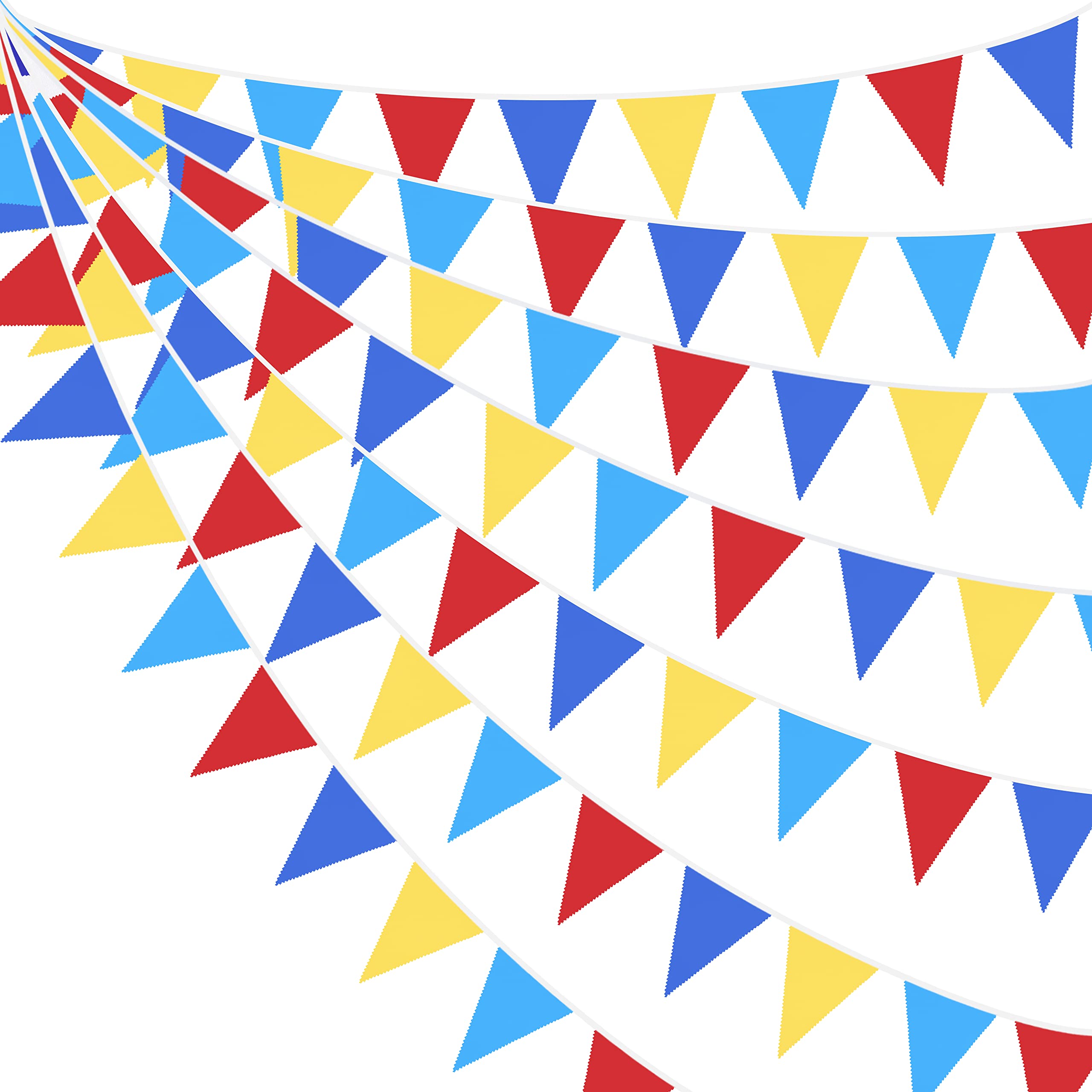 Photo 1 of 32Ft Red Blue Yellow Party Decorations Carnival Circus Clown Triangle Flag Pennant Bunting Banner Fabric Garland for Kids Birthday Baby Shower Wedding Outdoor Garden Festivals Hanging Decorations