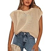 WIHOLL Short Sleeve Sweater for Women 2026 Trendy Summer Spring Tops Crewneck Beach Vacation Clothes Hollow Out Knit Sweaters