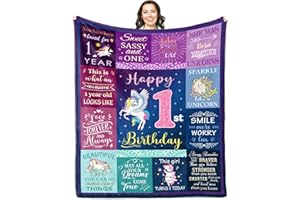 Solzien 1 Year Old Girl Birthday Gift Blanket 50"x40", Gifts for One Year Old Girl, First/1st Birthday Gift Ideas