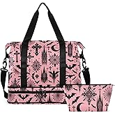 Travel Duffel Tote Bag Black Gothic Moon Spider Webs and Bats Sports Duffel Bag with Wet Pocket Weekender Overnight Bag for Women Men Gym Bag, Carry On Bag Hospital Bag for Labor and Delivery