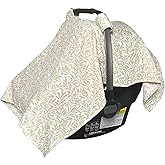 MOZAH Baby Car Seat Cover - Beige Leaves - 100% Organic Muslin - Soft, Breathable and Lightweight, Baby Infant Car Seat Essentials