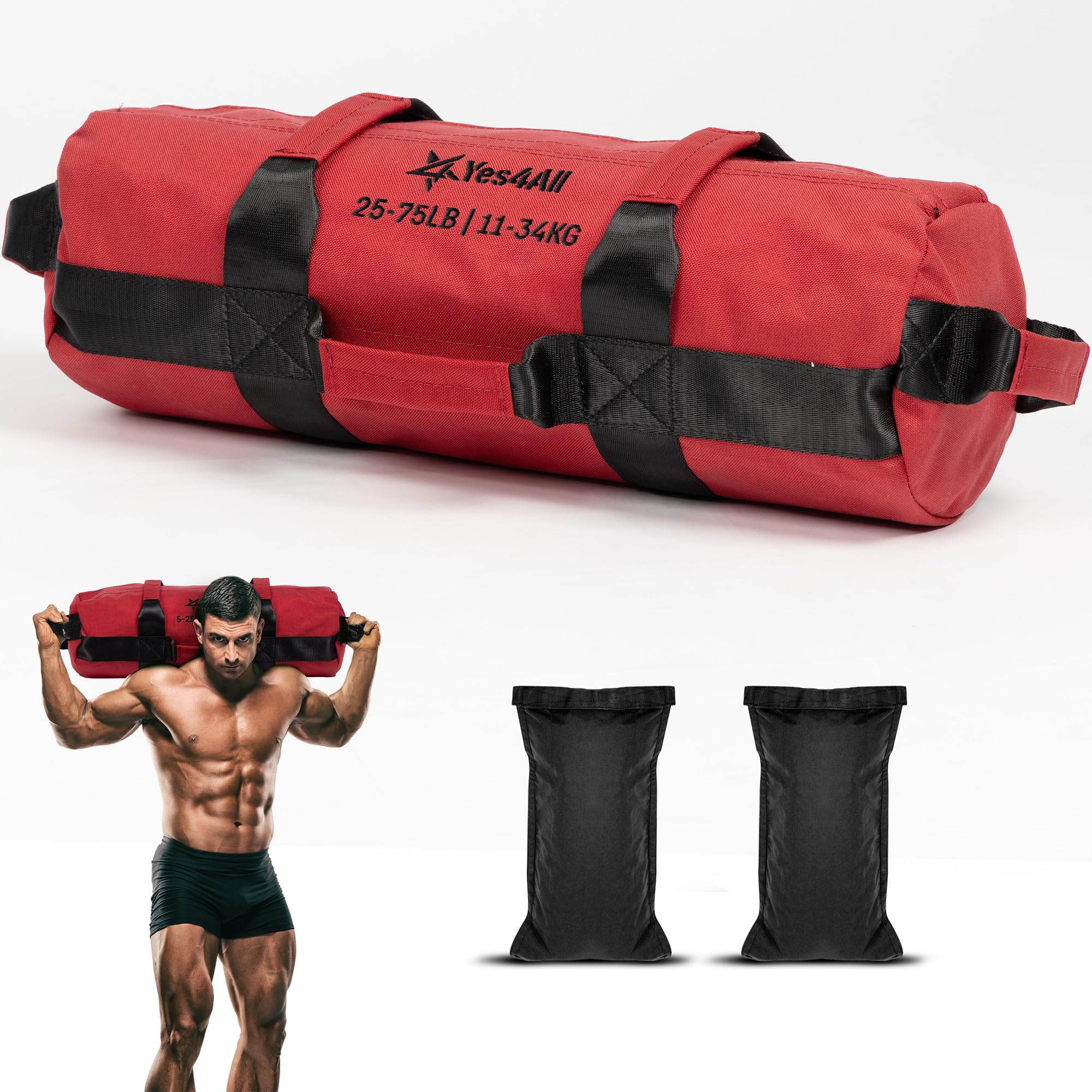 Yes4All Sandbags for Working Out, Unfilled Adjustable Sand Bags for Weight Training with Handles, Multiple Colors & Size 2.3 kg - 90 kg