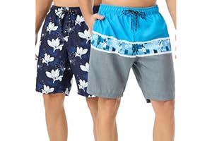 TEX2FIT 2-Pack Men's Swim Shorts with Pockets, Quick Dry Swim Trunks with Mesh Lining