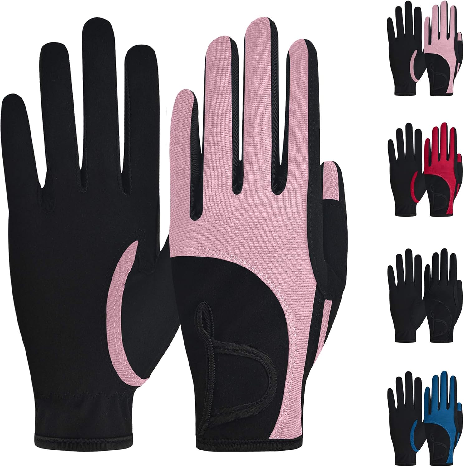 ChinFun Kids Horse Riding Gloves, PREMIUM Color-Contrasted Children Equestrian Gloves, Summer Winter Boys Girls Youth