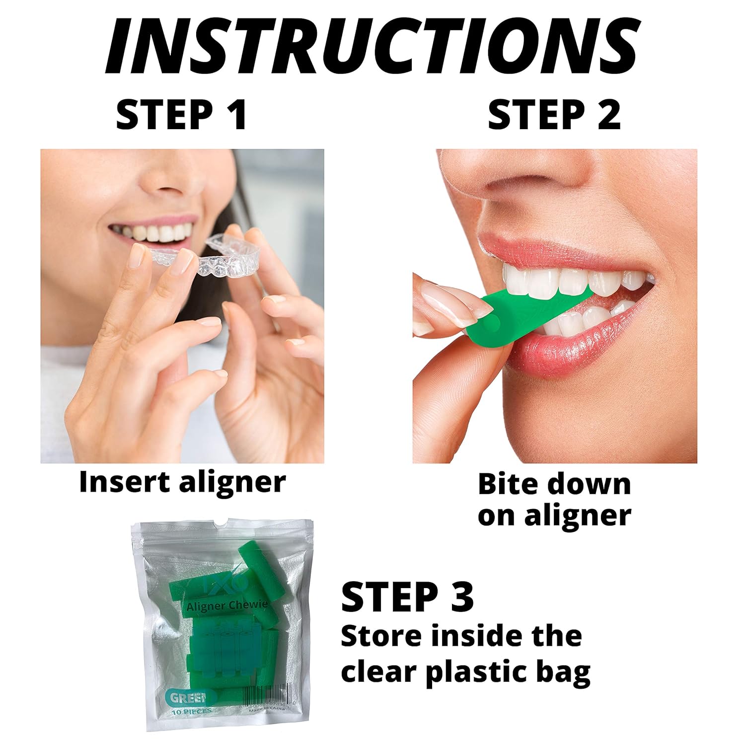 IXO Aligner Seater Chewies for Invisalign Aligners, Mint Scent, Bulk Pack in Resealable Bag (10 PCs) (Green) : Beauty