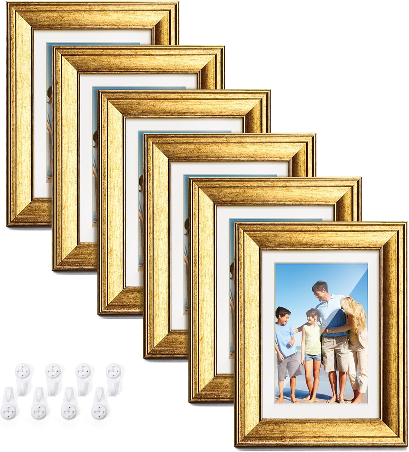 Photo Albums, Frames & Accessories - TWING 4x6 Gold Picture Frames Set of 6, Gold Frames Display Pictures 3x5 with Mat or 4x6 Without Mat, Tabletop Display and Wall Mounting Home Decorative Photo Frames, Set for Wall Gallery