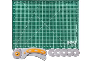W.A. PORTMAN WA Portman Self Healing Cutting Mat & Rotary Cutter for Fabric Set - 18x24 Inch Rotary Cutter Mat - 45mm Rotary Cutter & Mat - 5 Rotary Fabric Cutter Blades – Sewing Cutting Mat - Fabric Rotary Cutter