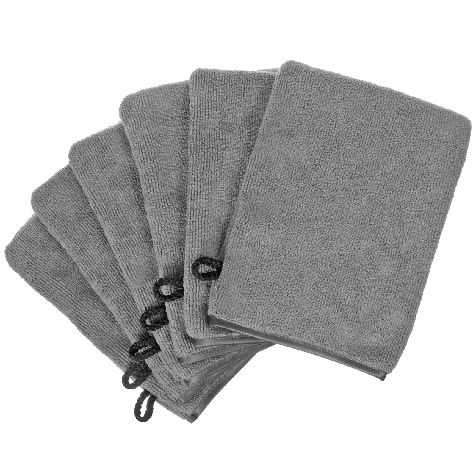 PHOGARY 6PCS Microfibre Face & Body Wash Mitts, Lightweight Absorbent Soft Wash Cloth, Makeup Remover Mitt, Bath SPA Washcloth,21×15cm,Grey