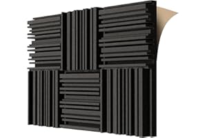 TroyStudio Self-adhesive Acoustic Foam Panels, 12 X 12 X 2 Inches 6 Pcs Broadband Sound Absorbing Foam, Dense Soundproof Padding Tile, Recording Studio Foam Absorber, Groove Decorative Wall Panel