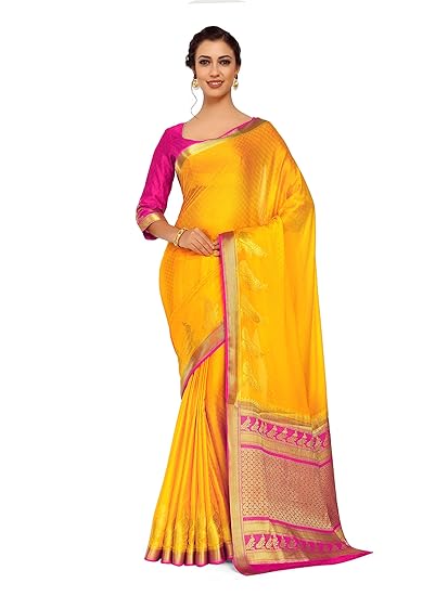 Women's Kanchipuram Crepe Saree With Unstitched Blouse Piece (4250-2256-2D-GLD-RNI_Gold)