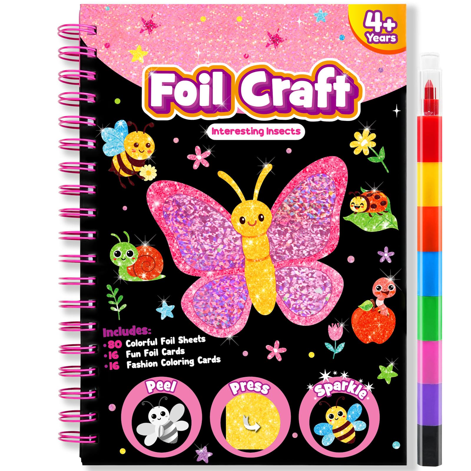 LIKYMO Foil Art for Kids - Foil Craft Book Art and Craft for Kids, DIY Creative Activity Gifts for 4 5 6 7 8 9 Year Old Girls Boys (Insects)