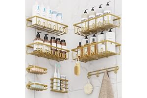 Zeawec 8 Pack Shower Caddy, Adhesive Rustproof Bathroom Organizers and Storage Shelves with Soap Holder & Hooks, Large Capaci
