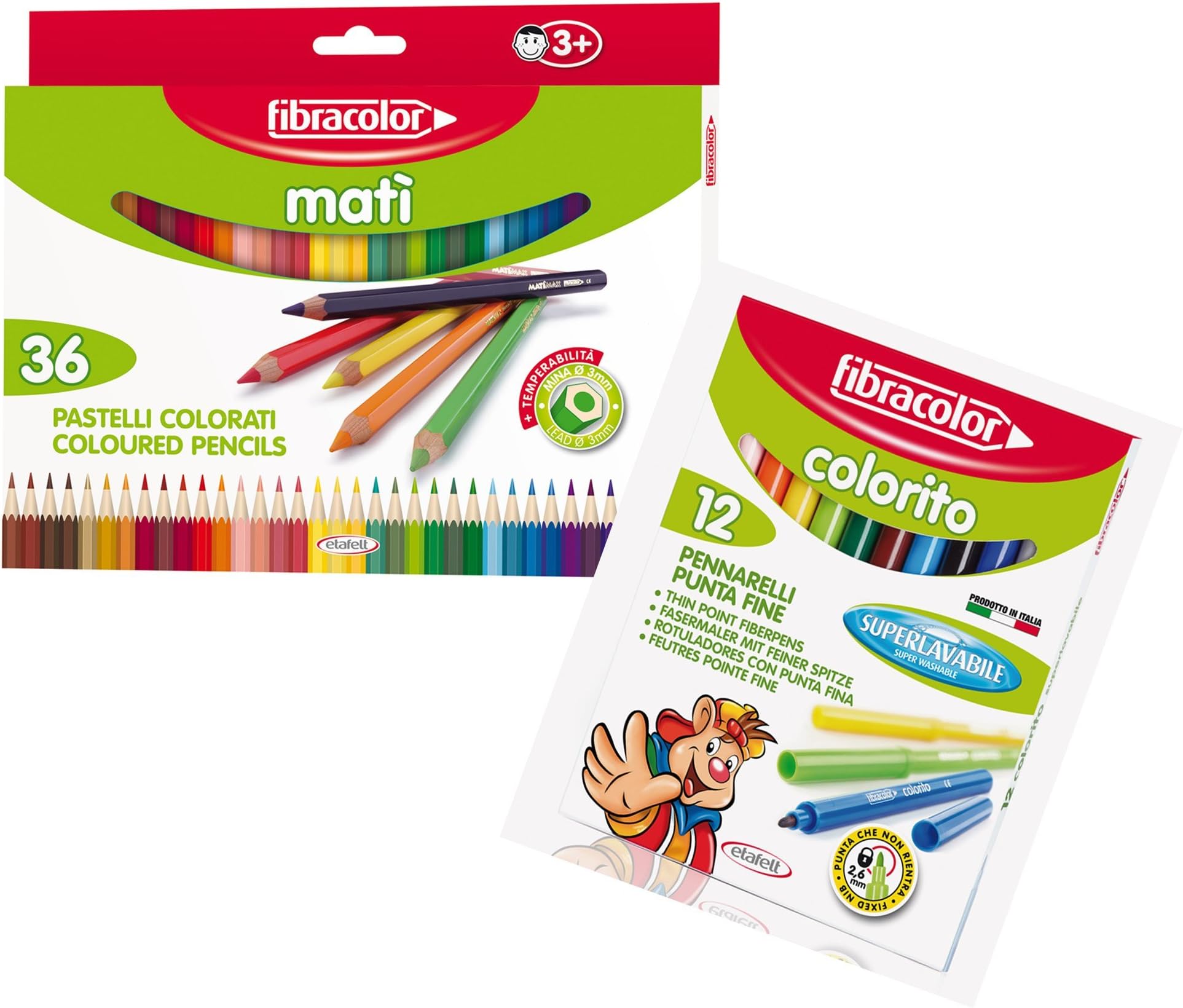 Fibracolor Mati Colouring Pencils - Pack of 36 plus FREE Pack of 12 Colorito Thin Point Fiber Colouring Pens Super Washable