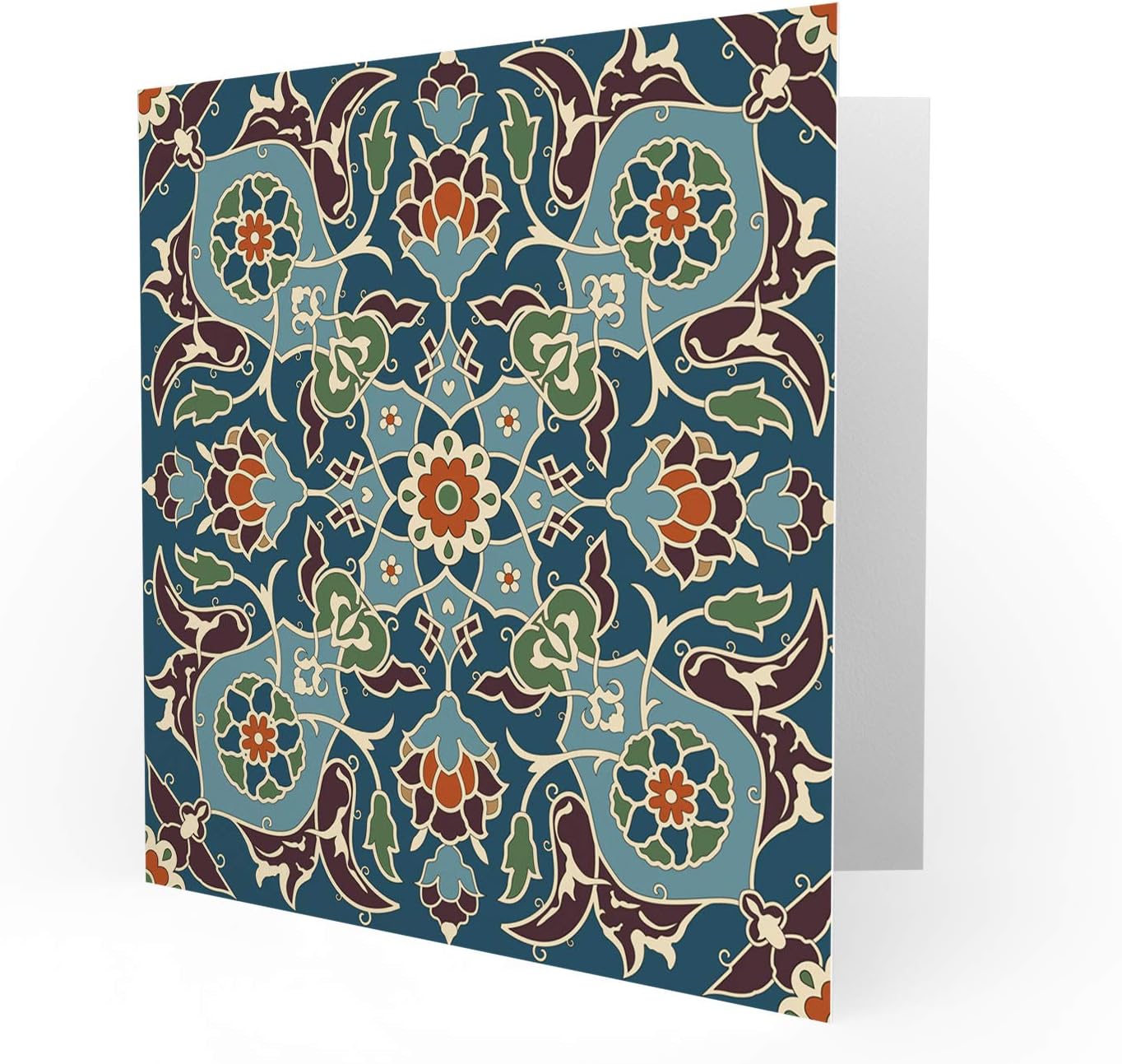 Wee Blue Coo PATTERN DESIGN FLORAL TRADITIONAL BLANK GREETINGS BIRTHDAY CARD ART, Green|grey|beige|red|black, 15 x 15 cm - Image 3