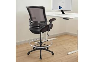 BOLISS 400lbs Mesh Ergonomic Drafting Chair,Tall Office Chair, Standing Desk Chair,Height Adjustable Armrest,Lumbar Support,Foot Ring,Swivel Computer Task Chair-BRN