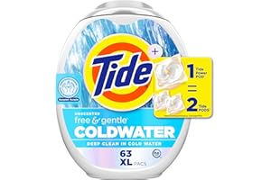 Tide PODS Free and Gentle Coldwater Laundry Detergent Pacs Hypoallergenic, 63 Count