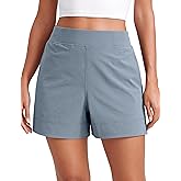 CRZ YOGA Stretch Womens Shorts Casual 4" Linerless High Waisted V Slit for Athletic Hiking Dress Golf with Pockets