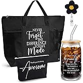 Clysee 4 Pcs Thank You Gift Glass Cup Tote Bag Makeup Bag Badge Reel Appreciation Gift for Employee Coworker Nurse