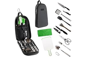 LIFE 2 GO Life2Go 12 Piece Camp Cooking Utensil Set & Outdoor Kitchen Gear Cookware Kit, Portable Compact Carry Case for Camping, Hiking, Travel, BBQ Grilling Stainless Steel Accessories Spoon & Fork, Gray
