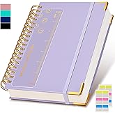 Spiral Notebook Journal 5.75” x 8.38”, 300 Pages Hardcover Leather Lined Journals for Women Men, A5 Small College Ruled Notebooks with 100 GSM Thick Paper, Spiral Journal for Writing Work, Purple