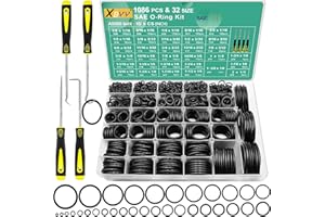 XBVV 32 Size SAE O Ring Assortment Kit 1086 Pcs Standard Buna-N Rubber O'ring Set with 4 Pick & Hook for Automotive Hydraulic Faucet Plumbing Sealing Repair ID:1/8-2 Inch