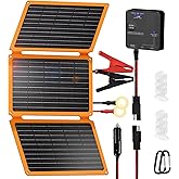 FieryRed 30W 12V Solar Panel Car Battery Charger & Maintainer, Portable Waterproof Trickle Charger with Built-in Controller, Cig Plug, Alligator Clips, USB-C, USB-A Outputs for Car, Boat, RV, Tractor