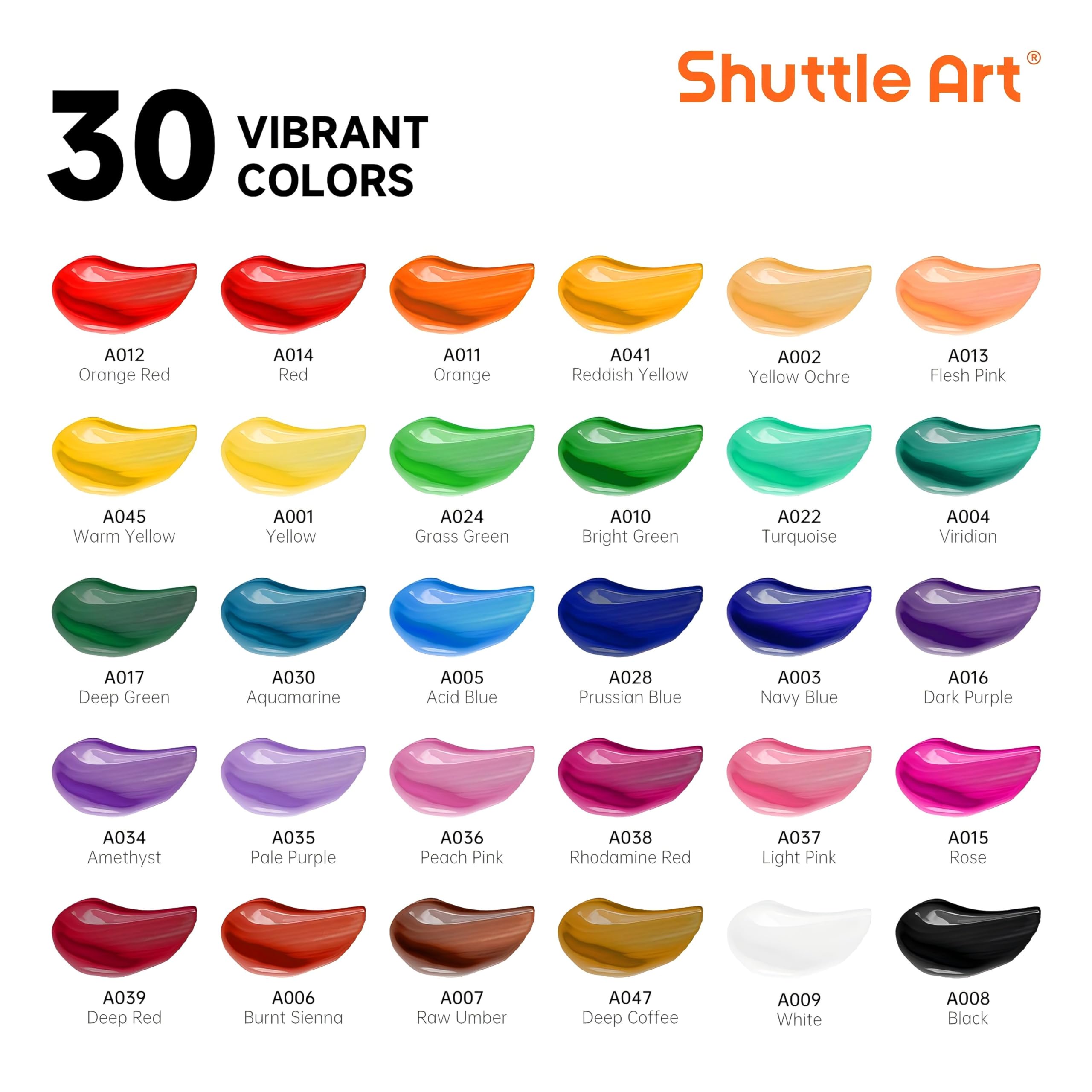 Shuttle Art Acrylic Paint Set, 30 x12ml Tubes Artist Quality Non Toxic Rich Pigments Colors Great for Kids Adults Professional Painting on Rocks Canvas Wood Clay Fabric Ceramic Crafts