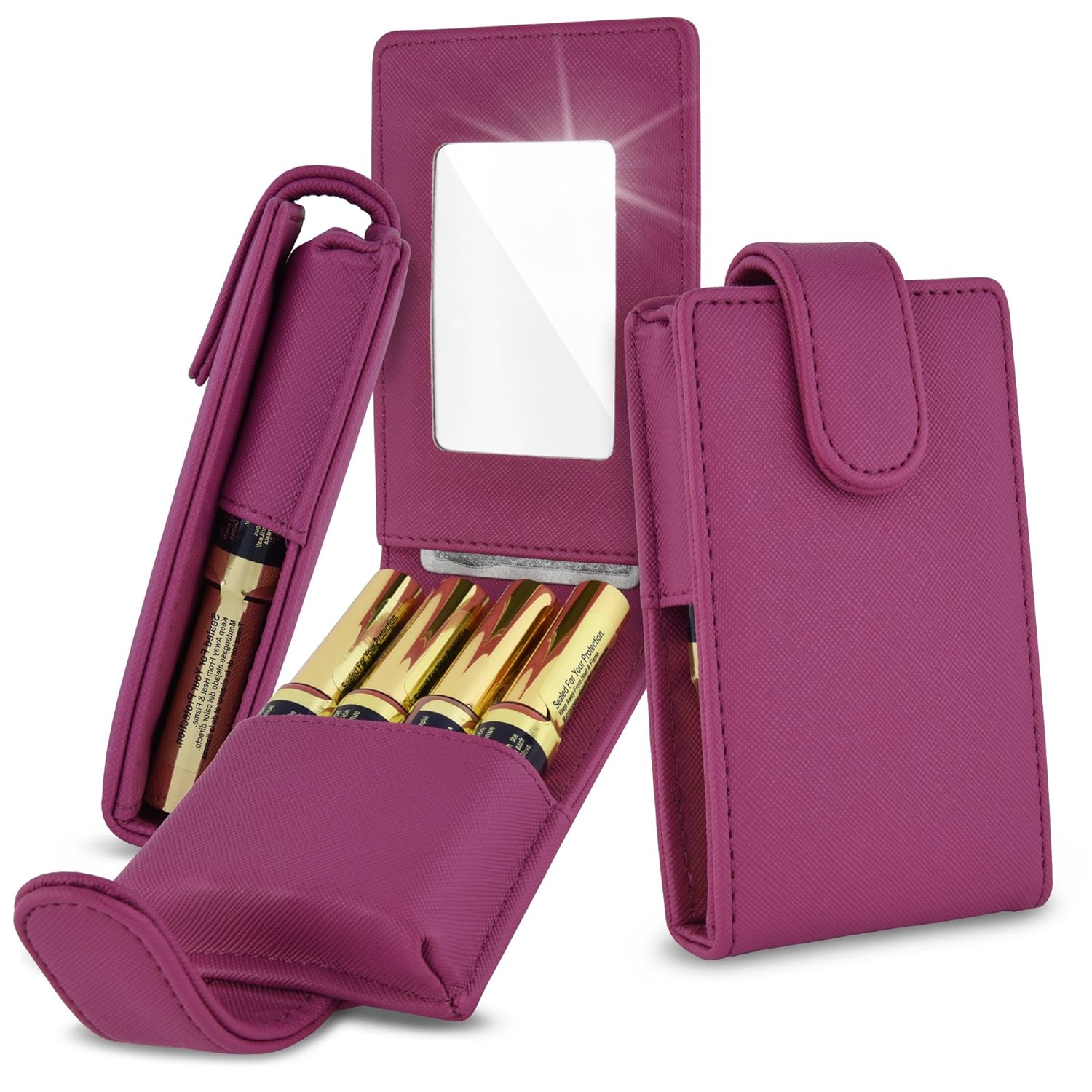 Celljoy Case for LipSense, Younique, Kylie Cosmetics, Liquid Lipsticks and Lip Gloss with Mirror - Fits 4 Tubes Mirror Card Slot - Travel Purse Storage (Purple)