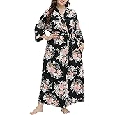 iFigure Women's Plus Size Long Robe Full Length Bathrobes Kimono Dressing Gown Sleepwear Maternity Delivery Robes with Pocket