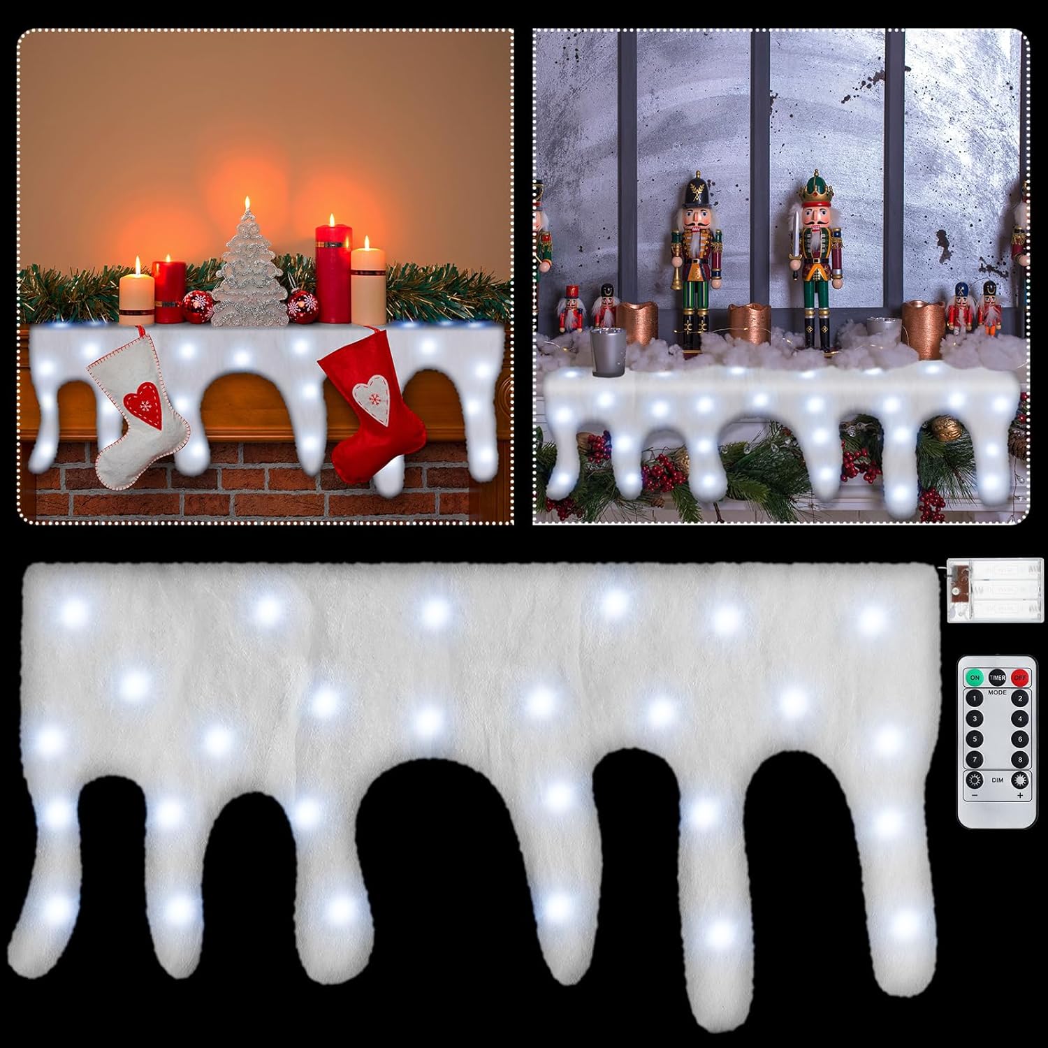 Artificial Snow - Newwiee Christmas Snow Blanket with LED Lighted Table Runner Snow for Mantle Icicle Mantle Cover Warm Light for Village Decorations Xmas Artificial Holiday Decor, 59 x 16 Inches (Pure White)