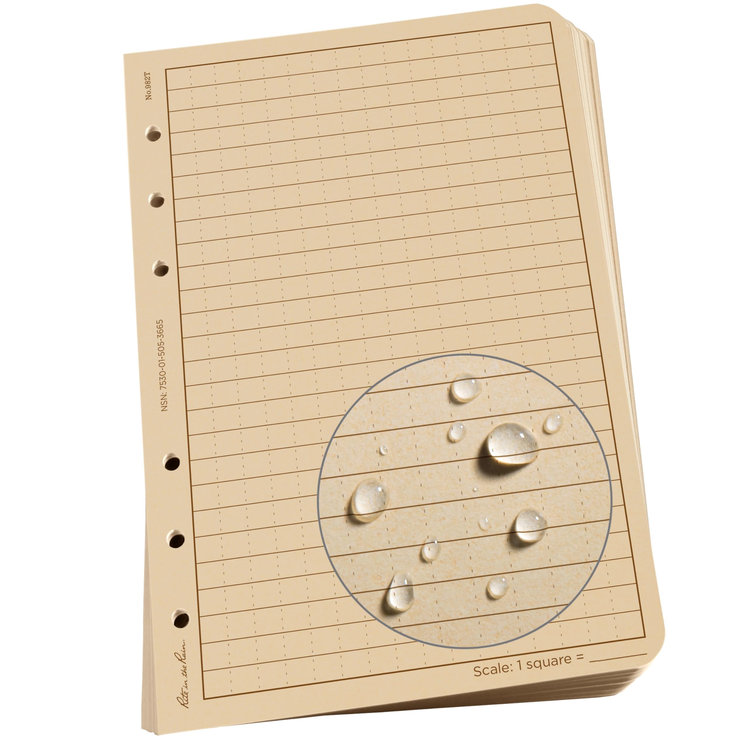 Rite in the Rain Waterproof Loose Leaf Universal Paper 100 Sheets Colour Tan 6 hole Punch Recyclable Fits Ring Binder 9200T No.210 and No.210T All Weather Paper,4⅝ x 7-Inch