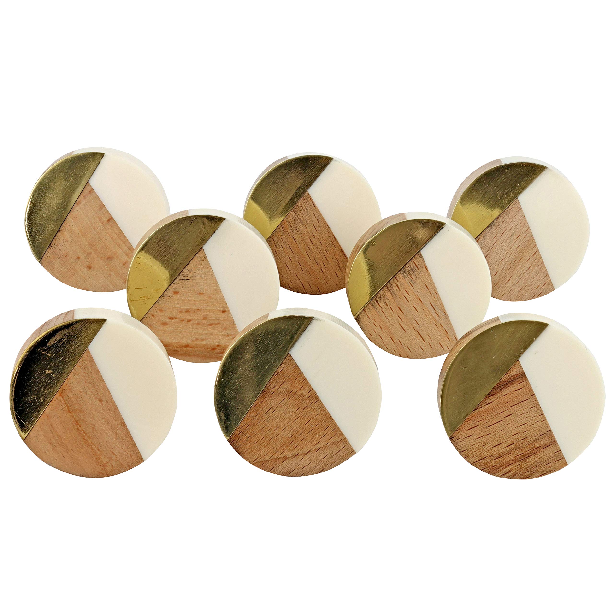 G Decor Three Tone Gold Designs Wood Resin Door Knobs, Vintage, Shabby Chic, Interior Furniture, Cabinet Cupboard Drawers Pulls Handles (8-Pack) (White)
