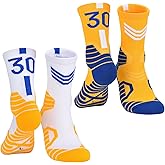 Dingcooler Men Basketball Socks 2/4 Pairs, Basketball Team Lucky Number Athletic Sports Socks for Adult Youth Kids