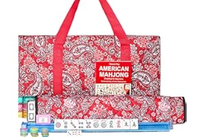 GUSTARIA American Mahjong Game Set, 166 Premium White Tiles, 4 All-in-One Color Rack/Pushers, Complete Mahongg Tile Set Red Printed Carrying Bag