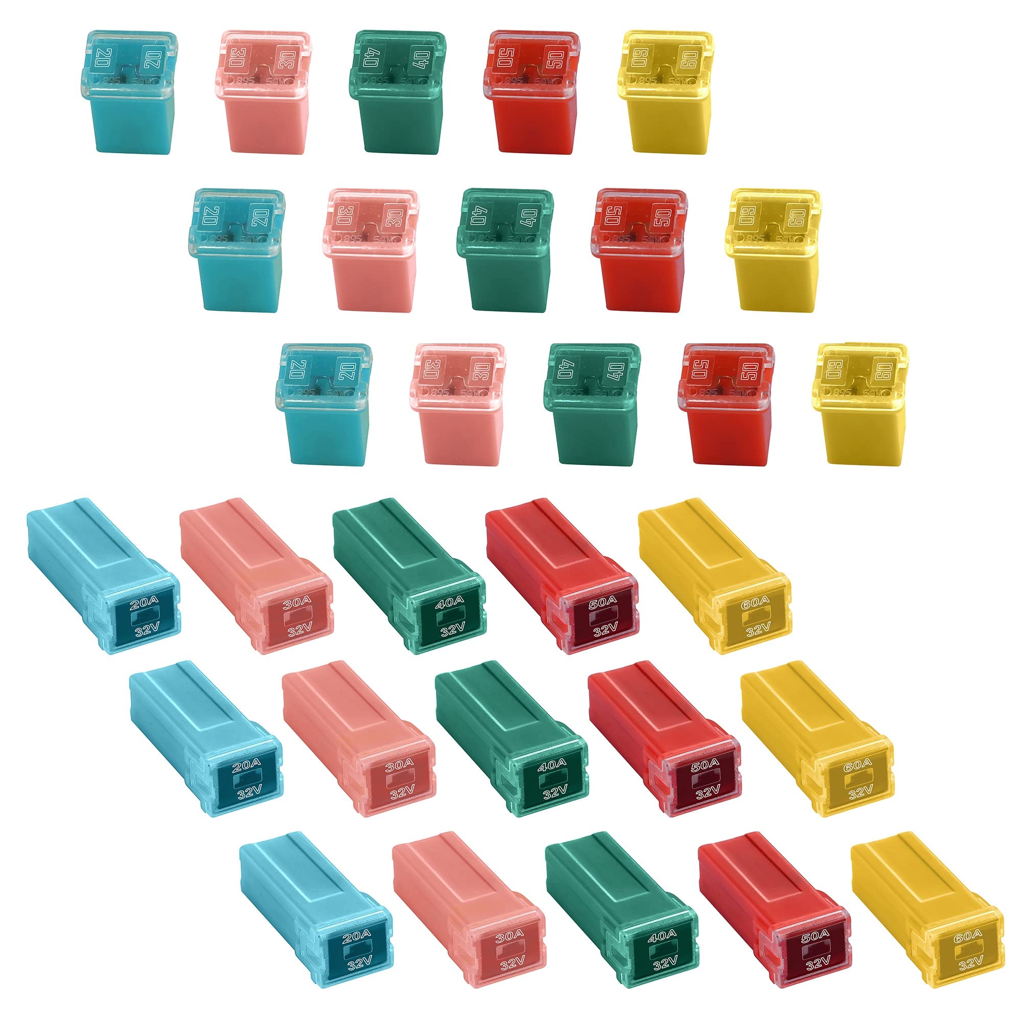 CrocSee CrocSee 30 Pieces Car Fuses Assortment Kit, Tall/Standard and Low Profile Box Shaped Automotive Fuses for Pickup Trucks, Cars, RVs, and SUVs