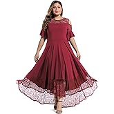 LALAGEN Womens Plus Size Lace Cold Shoulder Casual Long Plain Evening Party Maxi Dress L-5X