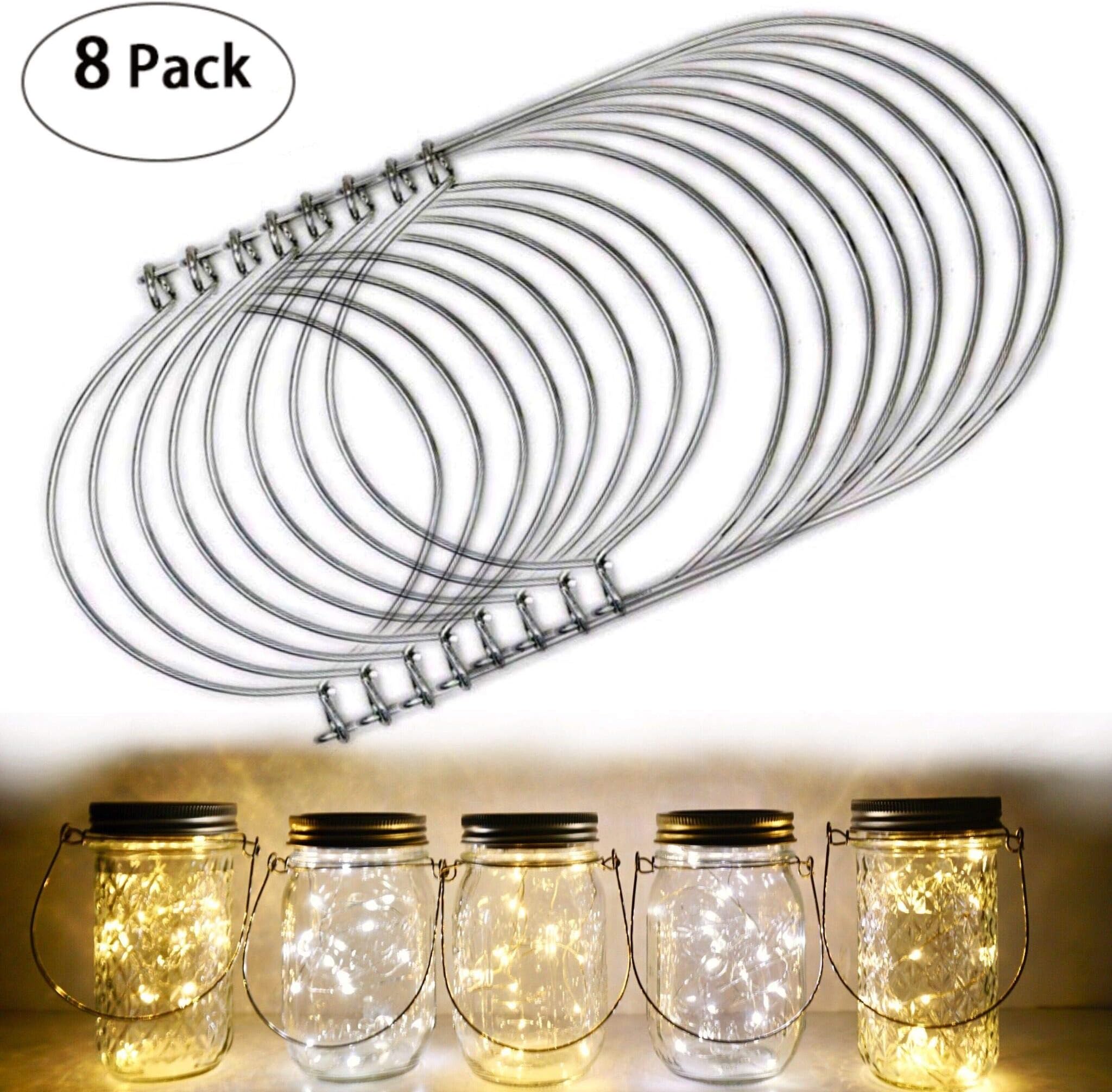 StarryMine Wire Handles (Handle-Ease) for Mason, Stainless Steel Mason Jar Hanger, Canning Jars Hanger, Hanging Jars, Jar Hanging Hook for Regular Mouth Mason, Ball ,Canning Jars ,8Pack