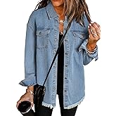 Dokotoo Women's Oversized Denim Jacket Casual Long Sleeve Denim Shirts Distresse Jean Jacket