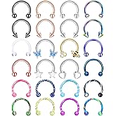 BESTEEL 24 PCS Septum Nose Rings for Women 16G - Hypoallergenic Horseshoe Lip Daith Piercing Jewelry Cute Small Stainless Surgical Steel Rook Conch Helix Tragus Daith Cartilage Earrings Hoops Set 10mm