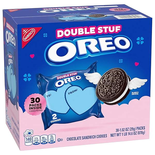 OREO DOUBLE STUF VALENTINE’S DAY CHOCOLATE SANDWICH COOKIES, VALENTINE EXCHANGE COOKIES, 30 2-COUNT SNACK PACKS
