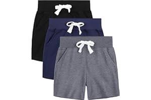 Aikuco 3 Pack Toddler Boys Cotton Shorts Little Boys Athletic Shorts Drawstring Pull-on Shorts with Pockets for Boys Active